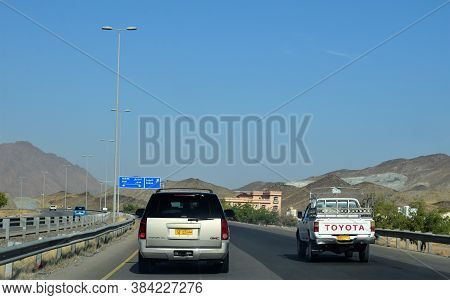 Landscape Of Muscat To Ibri Highway Road Travel. Muscat, Oman : 07-09-2020
