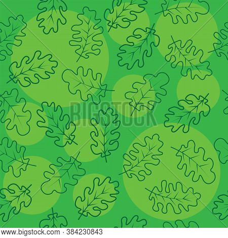 Seamless Pattern Of Oak Leaves On A Green Background
