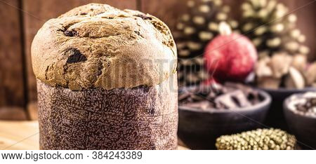 Traditional Christmas Bread From Brazil And Italy, Called Panettone Or Chocotone, Made At Home, Stuf