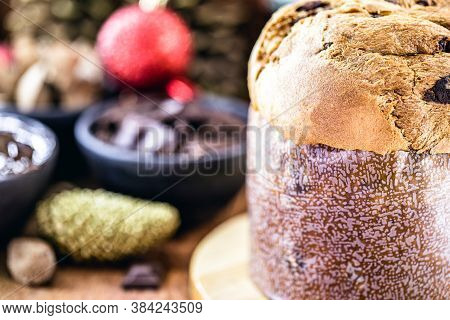 Traditional Christmas Bread From Brazil And Italy, Called Panettone Or Chocotone, Made At Home, Stuf