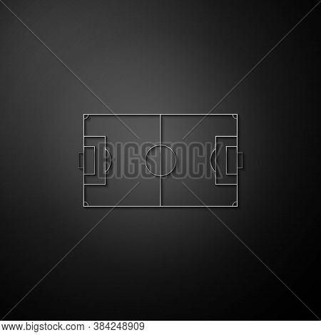 Silver Football Field Or Soccer Field Icon Isolated On Black Background. Long Shadow Style. Vector