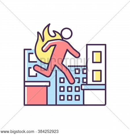 Stuntman Rgb Color Icon. Cinema Actor. Movie Performer Professional. Person Run In Disaster. Safety 