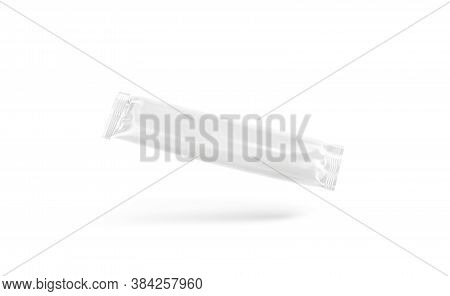 Blank White Rectangular Chocolate Bar Foil Wrap Mockup, No Gravity, 3d Rendering. Empty Protein Or C