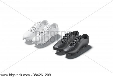 Blank Black And White Soccer Boots Pair Mockup Set, Isolated, 3d Rendering. Empty Professional Sneak