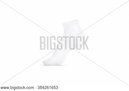Blank White Ancle Socks On Tiptoe Mockup, Side View, 3d Rendering. Empty Wool Or Cotton Footwear Moc