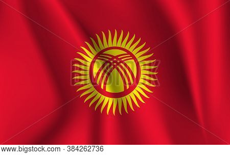 Realistic Waving Flag Of Kyrgyzstan. Current National Flag Of Kyrgyz Republic. Illustration Of Lying