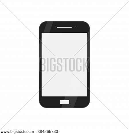 Flat Mockup With Black Smartphone. Cellphone Display Front View Mock Up. Telephone Vector Icon.