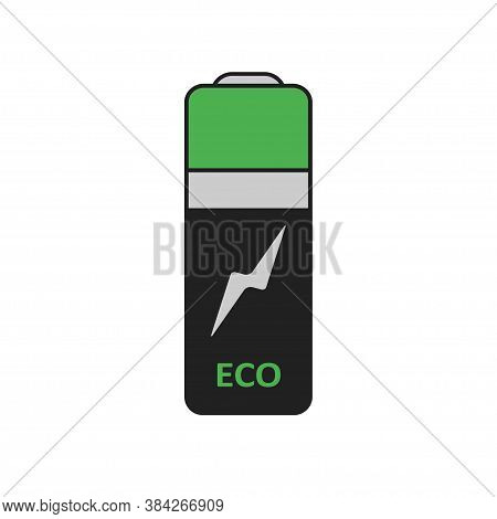 Battery Vector Graphic Illustration. Eco Energy Simple Icon In Flat.