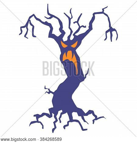 Illustration Of Evil Tree. Happy Halloween Sylized Image.