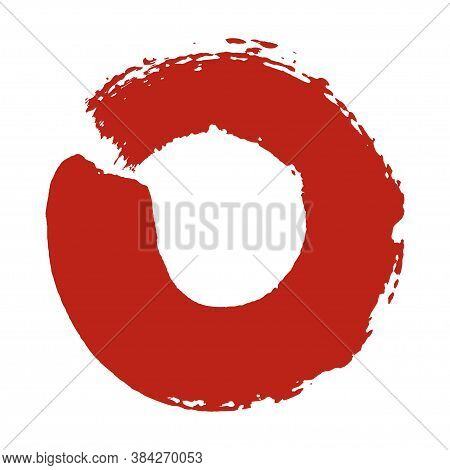 Enso Symbol Vector Design. Red Brush Stroke Round Shape. Grunge Stroke Circle. Enso Zen Symbolic Sig