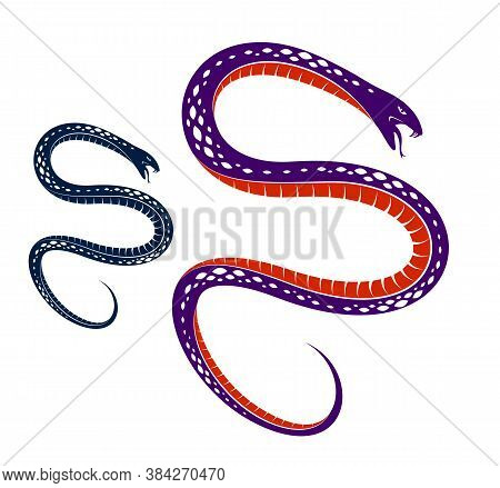 Snake Vector Tattoo, Deadly Poison Dangerous Serpent, Venom Aggressive Predator Reptile Animal Vinta