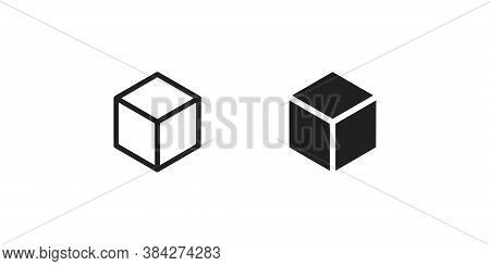 Cube, Simple Icon Set, Black And Line. Isomatric Logo For Your Design In Vector Flat