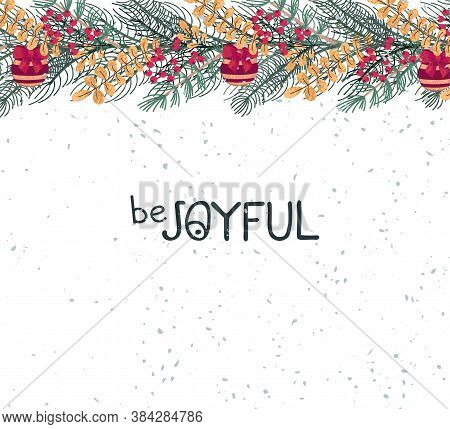Vector Christmas Greeting Card With Illustration Of Wreath. Use It As Invitation, Greeting Card, Pos