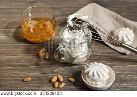 Cup With Whipped Aquafaba, For Making Marshmallows And Meringues. Jar With Aquafaba And White Beans,
