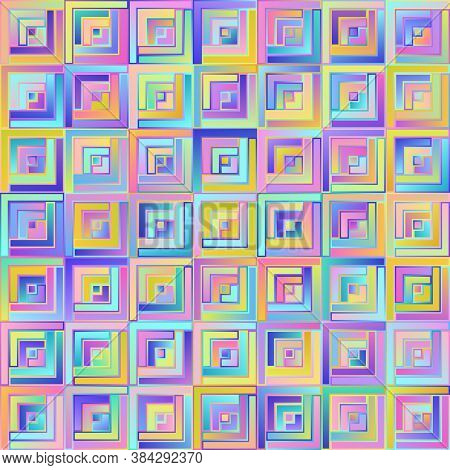Geometrical Graphical Abstract Pastel Seamless Pattern Of Gradient Squares Of Blue, Lilac, Pink, Vio