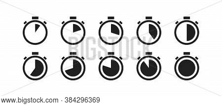 Stopwatch Icon Set. Timer Second Vector Isolated Concept Illustration In Flat