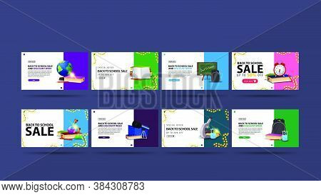 Back To School Sale And Discount Week, Collection Of White Discount Banners In Minimalistic Style Wi