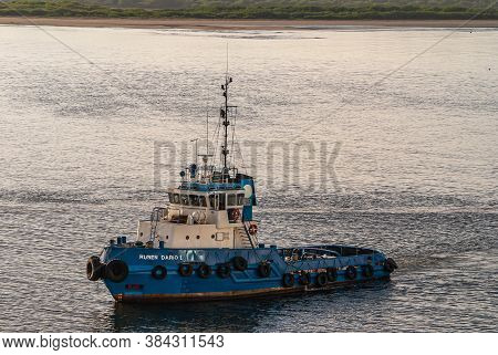 Corinto, Nicaragua - November 27, 2008: Blue And White Ruben Dario 1 Tugboat And Pilot Outside The H