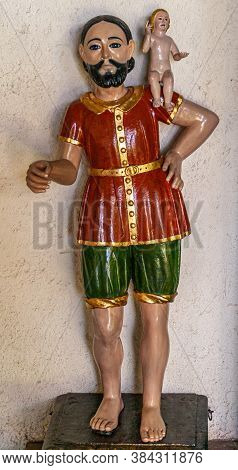 Leon, Nicaragua - November 27, 2008: Hotel El Convento, Old Catholic Convent. Closeup Of Saint Chris