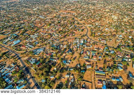 aerial panorama of Tlokweng suburbia in Gaborone, Botswana