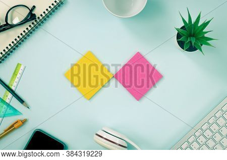 2 Stick Note Or Note Pad And Office Supplies As Keyboard Pen Pencil Office Plants Notebook Glasses S