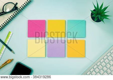 6 Stick Note Or Note Pad And Office Supplies As Keyboard,pen,pencil,office Plants,spiral Notebook,gl