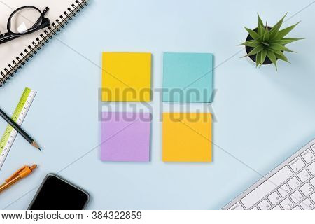 4 Stick Note Or Note Pad And Office Supplies As Keyboard,pen,pencil,office Plants,spiral Notebook,gl