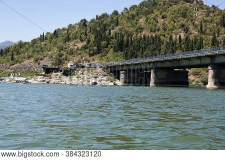 Lake Skadar, Montenegro - August 02, 2017: Railway Bridge Over Skadar Lake, Montenegro.