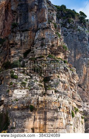Rock Landscape With A Couple Of Trees. Mount Santangelo, Terracina, Lazio, Italy.