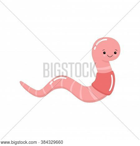 Cute Funny Worm With Emotion On His Face Isolated On White Background