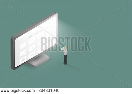 Contributor Is Picking Up A Photo Of Himself And Selling It On The Microstock Website. Isometric Vie