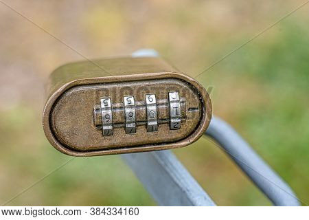 Old Padlock Attached To A Grey Handle With The Combination 1066, Denmark, June 8, 2020