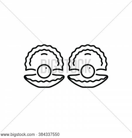 Black Line Icon For Clams Shell Nautical Sea Aqua Mollusk Pearl Cherrystone