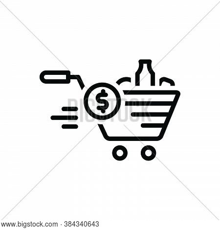 Black Line Icon For Price Cost Goods Retall Grocery Shopping Trolly Buying-cart Accessories