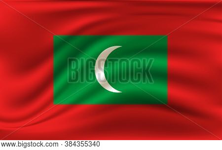 Flag Of Maldives. Realistic Waving Flag Of Republic Of Maldives. Fabric Textured Flowing Flag Of Mal