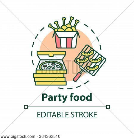 Party Menu Concept Icon. Large Amounts Of Tasty Food. Big Company Meal Offers. Fast Food Menu Idea T
