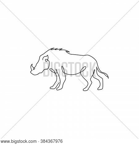 One Continuous Line Drawing Of Savage Common Warthog For Company Logo Identity. African Savanna Pig 