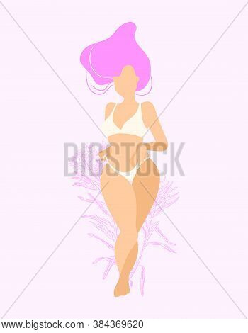 Cute Young Girl With A Delicate Tan And Pink Hair. European Lady With Round Shapes Isolated With Flo