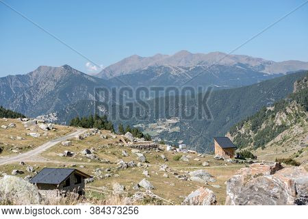 Sunny Day In Els Cortals De Encamp On Andorra, Pyrennes Mountians.