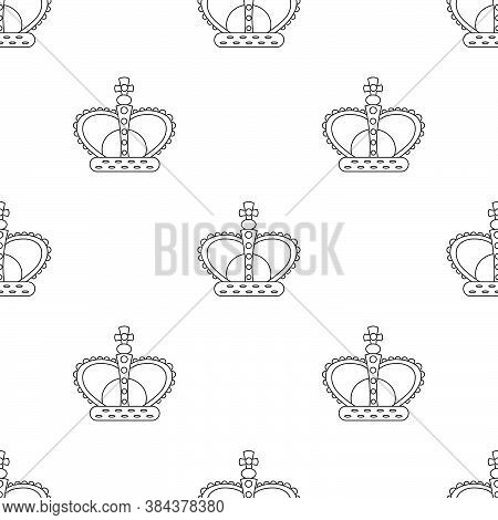 A Seamless Pattern With Crown Outline. Regal Wallpaper. Line Art.