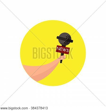 An Illustration Of A Hand Holding A Microphone. Journalism Concept.
