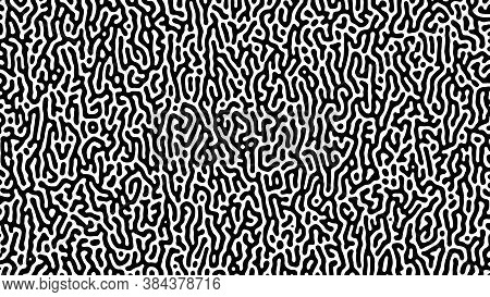 Monochrome Turing Reaction Background. Abstract Diffusion Pattern With Chaotic Shapes. Vector Illust