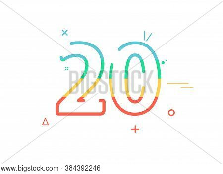 20 Anniversary Celebration Vector Font,  Greeting, Congratulation, Colorful Design With Confetti. Bi
