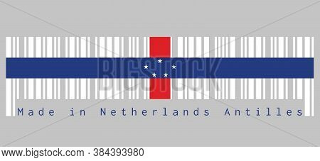 Barcode Set The Color Of Netherlands Antilles Flag, White With Vertical Red And Horizontal Blue And 
