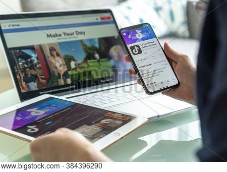 Pattaya, Thailand - 30 August, 2020: Tik Tok App, Tiktok Social Media Network Of Global Video  Commu