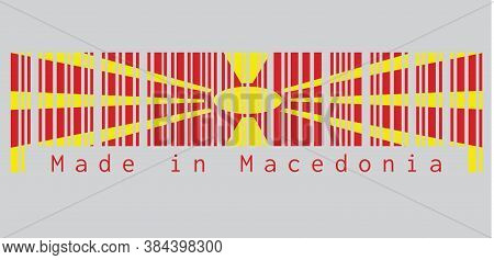 Barcode Set The Color Of Macedonia Flag, Yellow Sun On A Red Field, With Eight Broadening Rays Exten