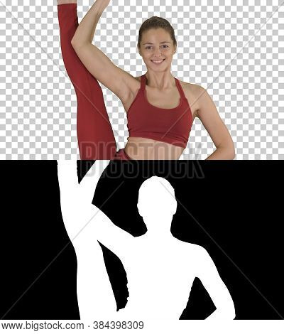 Beautiful Young Woman Standing Split-urdhva Prasarita Eka Padasana, Alpha Channel