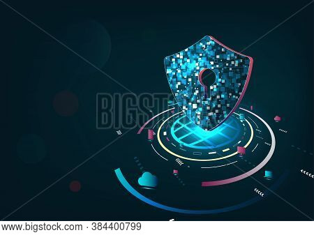 Technology Security Concept. Secure Privacy Data In Internet. Symbol Of Shield. Cyber Data Security 