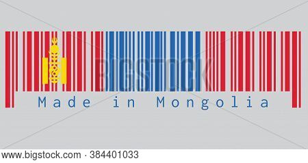 Barcode Set The Color Of Mongolia Flag, Red And Blue With The Soyombo Symbol Centred On The Hoist-si