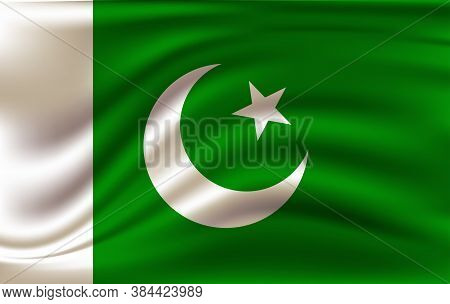 Flag Of Pakistan. Realistic Waving Flag Of Islamic Republic Of Pakistan. Fabric Textured Flowing Fla